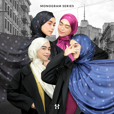 Monogram Satin Hijab - Ivory