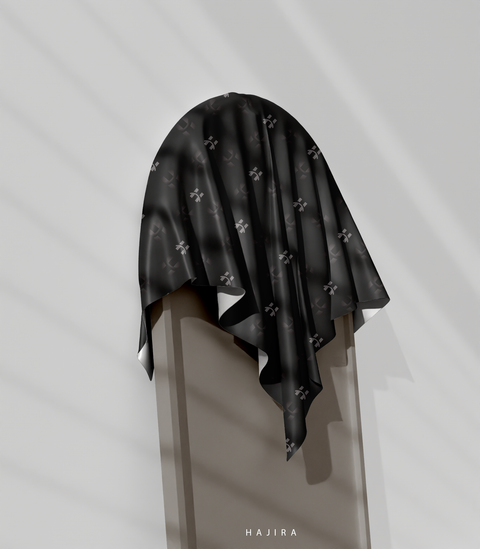 Monogram Satin Hijab - Obsidian