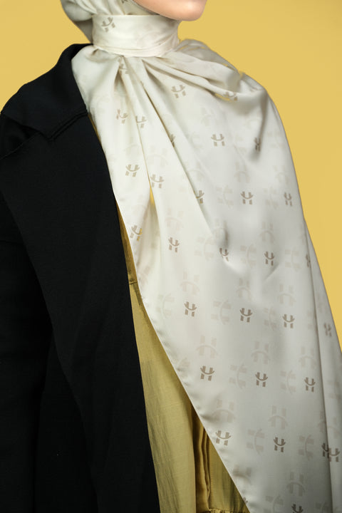 Monogram Satin Hijab - Ivory