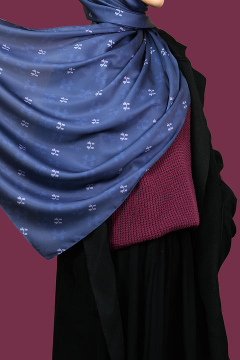 Monogram Satin Hijab - Cerulean