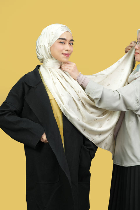 Monogram Satin Hijab - Ivory