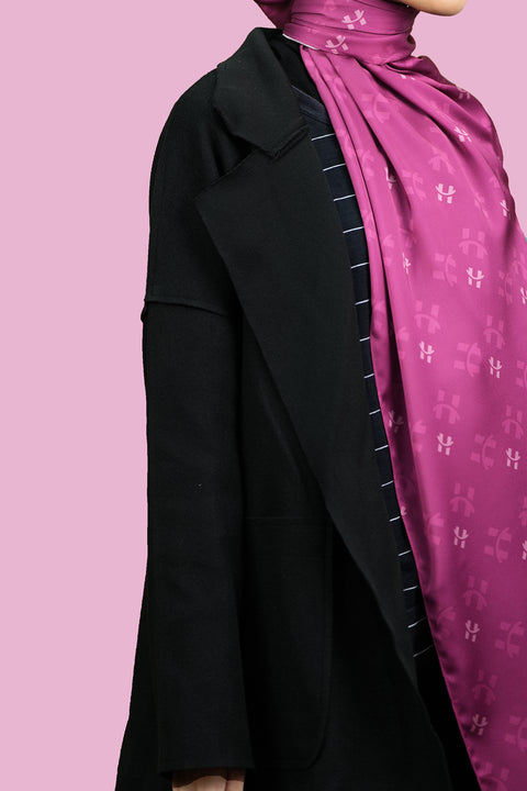 Monogram Satin Hijab - Crimson