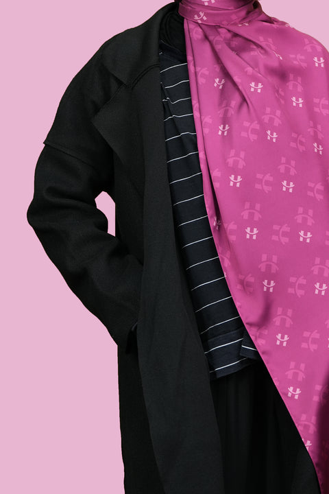 Monogram Satin Hijab - Crimson