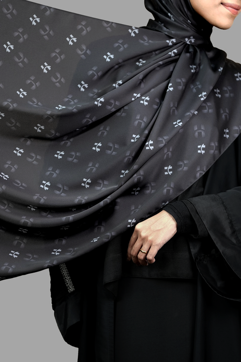 Monogram Satin Hijab - Obsidian