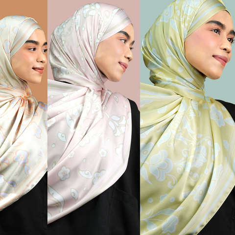 PREMIUM Hajira Scarf Enchanteur Wish Rectangular Prints Satin FREE Charm & Box